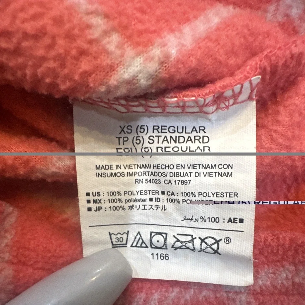 Old Navy Girls XS 5 Pink White Plaid Fleece Full Zip Hoodie Pockets 064